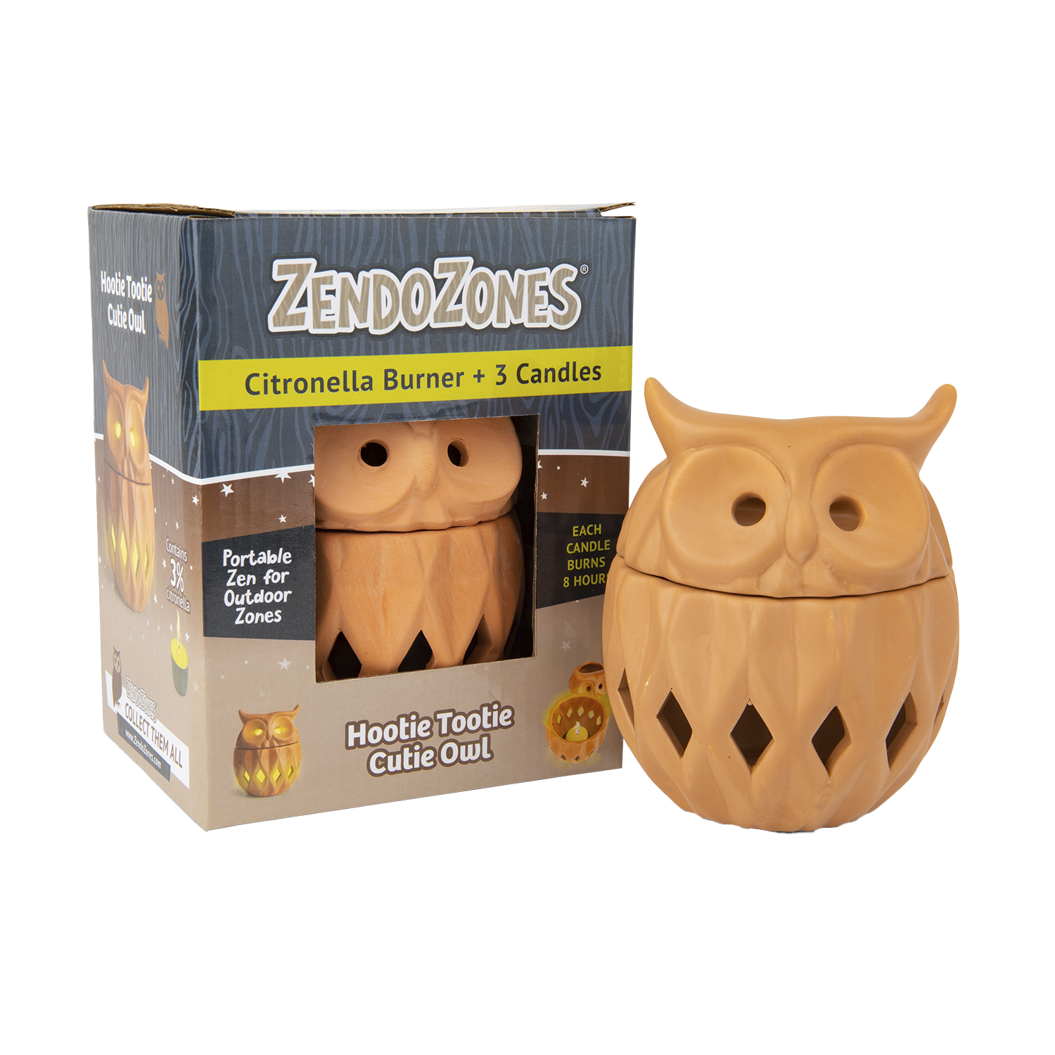 ZendoZones® Lanterne & Citronella lys, Hootie Tootie Cutie Owl ZendoZones® Lanterne & Citronella lys, Hootie Tootie Cutie Owl
