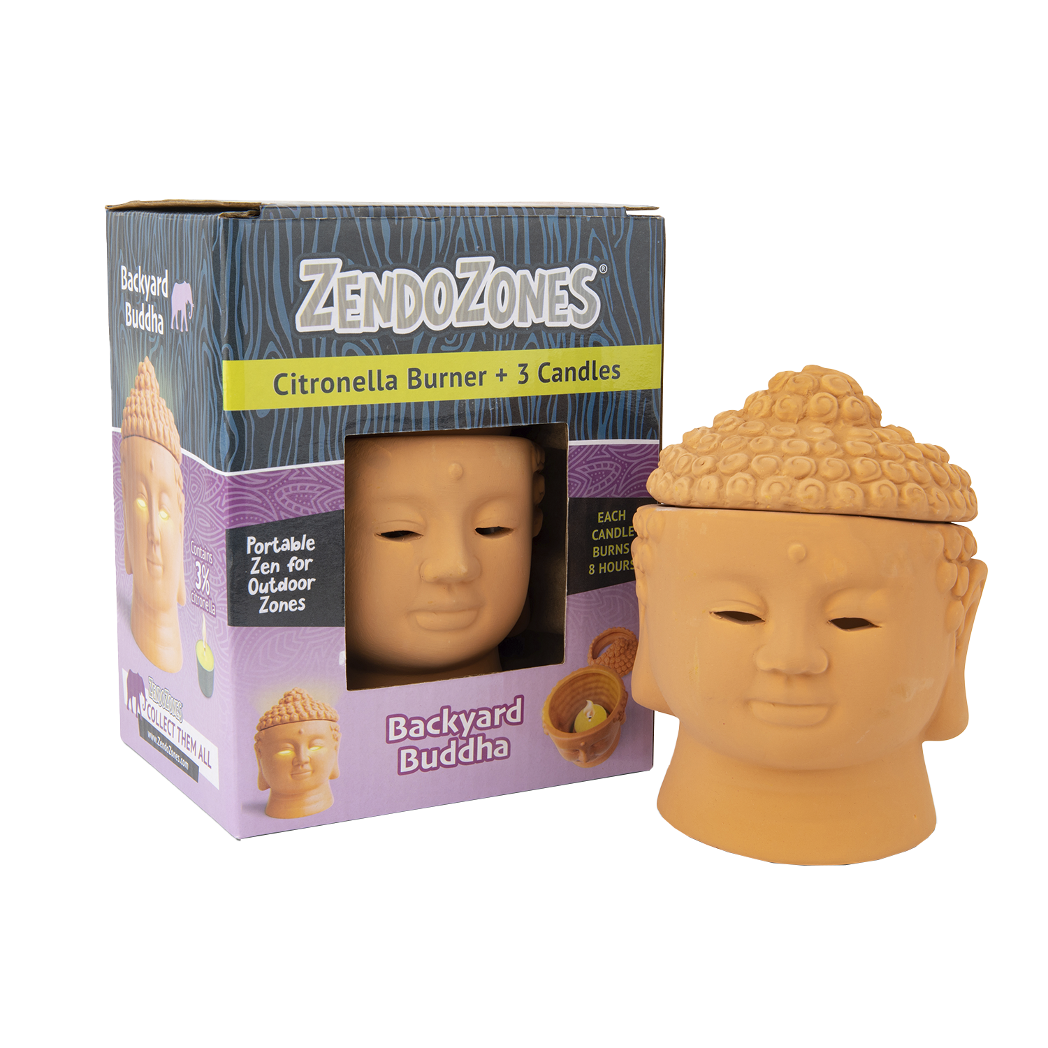 ZendoZones® Lanterne & Citronella lys, Backyard Buddha
